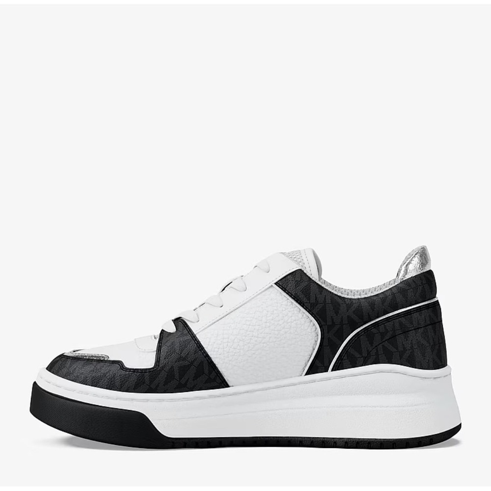 Michael Kors Lexi Women's 10 M Black Sneaker Mixed-Media MK Monogram New In Box - Picture 4 of 10